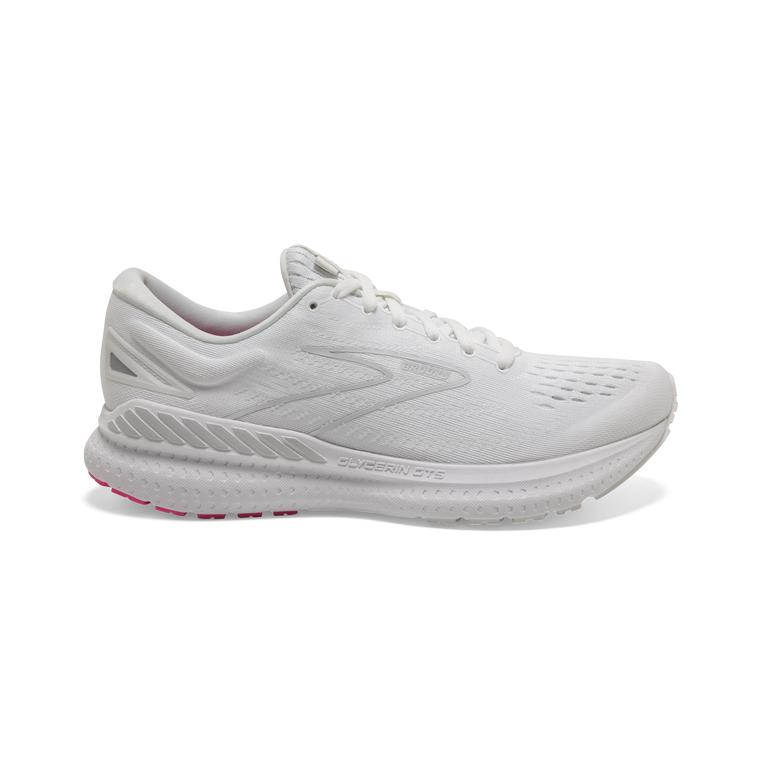 Brooks Glycerin GTS 19 Max-Cushion Road Running Shoes - Women's - White-Pink/Luna Rock (75206-LXWC)